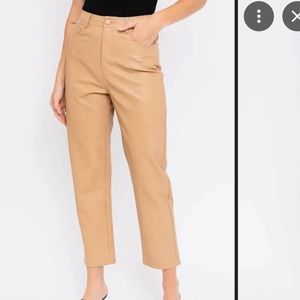 Le Lis Tan Straight Leg Vegan Leather Pants